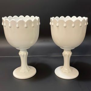 Pedestal Tear Drop Milk Glass Set
